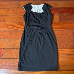 Calvin Klein Womens Black Scoop Neck Sleeveless Overlay Sheath Dress Size 10